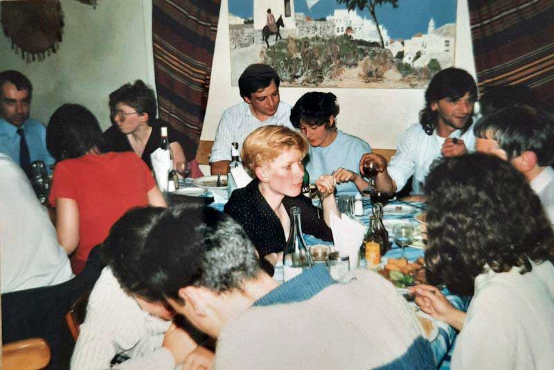 Clockwise from L: (Debbie’s partner Rik), (Jon’s partner Elaine), Debbie, John, Cathy, (Stephanie’s then partner Roy), Nigel, Delcia Centre: Val