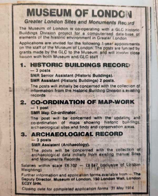 Original advert for SMR staff from The Guardian, 16th May 1984