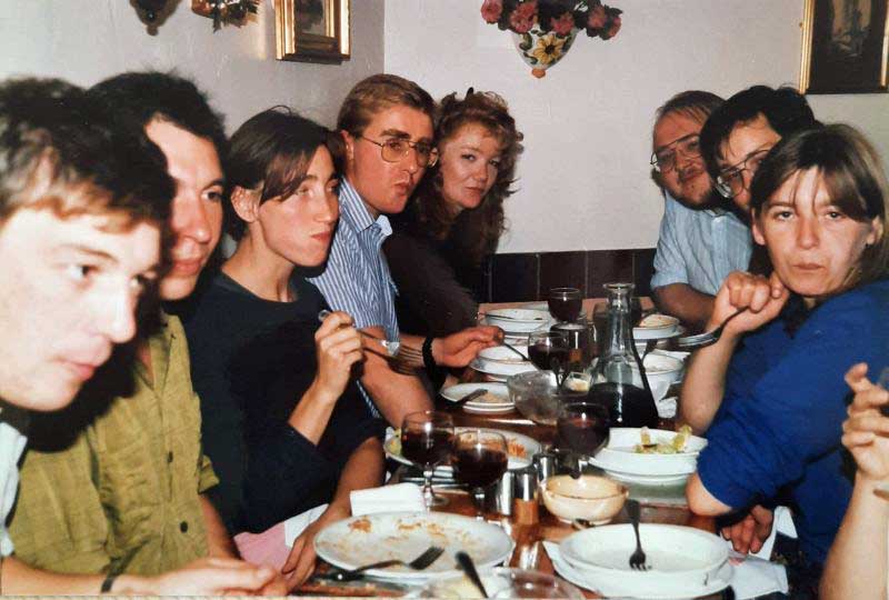 L-R: John, (Ron Harris, Andrea’s then partner) , (Kate’s then partner),   Kate Stone, David Gander, Mark Watson, Sue Cole