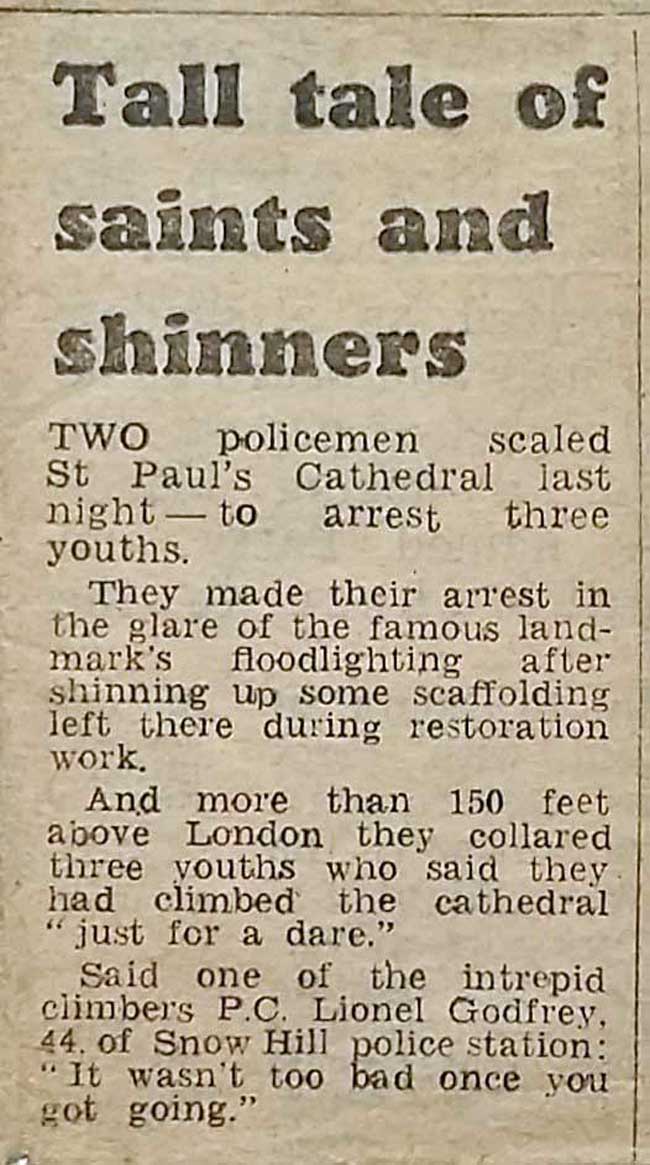Daily Mail newspaper cutting from 26th August 1978, detailing the events of the night