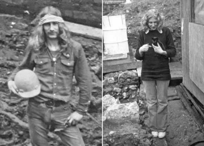 1970s Archaeological Fashion: Gustav and Chrissie with obligatory plimsolls and stray cat