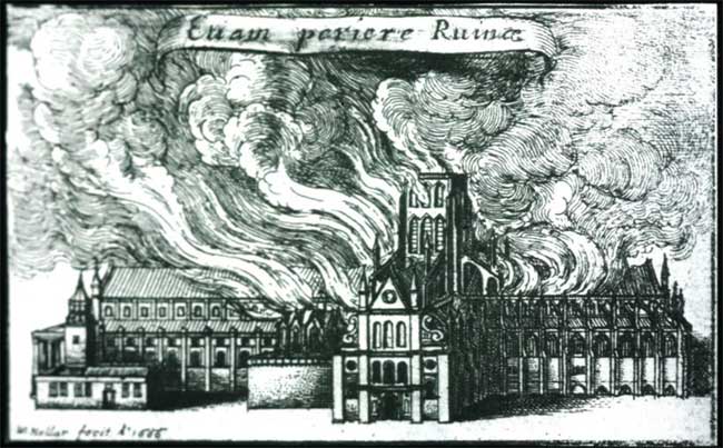 The fire even destroying St Paul's, the largest building in the City (W.Hollar)