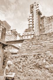 Roman Basilica foundations exposed on the Leadenhall Court site in 1985. J Bailey MoL