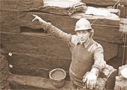 The Roman waterfront timbers with human scale and old jumper        Photo: P Tyers