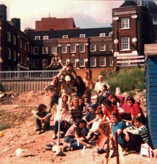At the back: Tim Williams (Supervisor) on Ian Blair's back, with Jon Price on the left and Dickie Bluer on the right. Forward to left (sat on ground) is Chris Evans with, to the right, Sue Riviere and Angela Simic. Mark Samuel is second from the right in the front. Apologies to everyone else.  Photo from Ian
