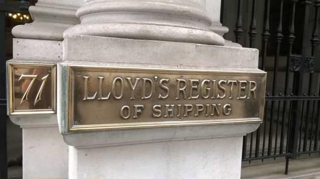 Brass plaque on the Lloyds register of shipping building at 71, Fenchurch Street, one of two flanking the main entranceway, which clearly require a fair amount of polishing!