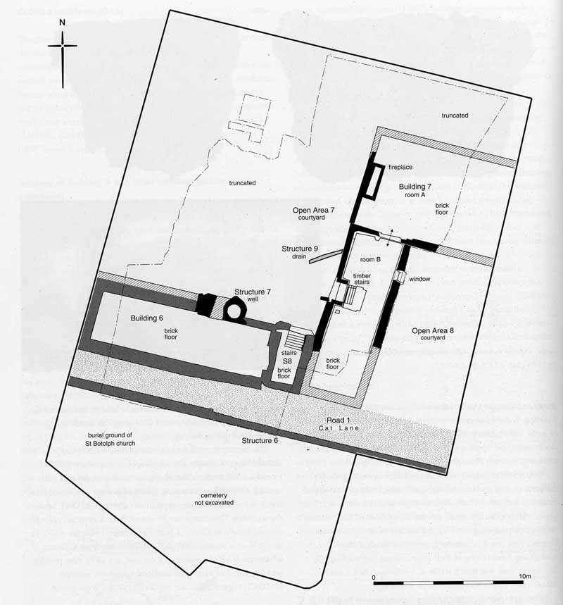 Plan of building complex Building 6 and Building 7 at Monument House (BPL95), destroyed in the Great Fire of 1666 
