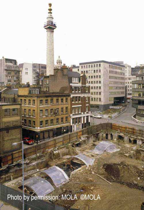 Aerial view looking north–west across Peninsular House (PEN79) towards Pudding Lane and the Monument