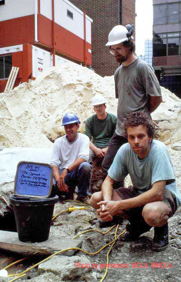 The time capsule with some of the team (from left to right): Gerald Palmer (Blanchills attendant), Dave Mackie, John Minkin, and Ian Blair.