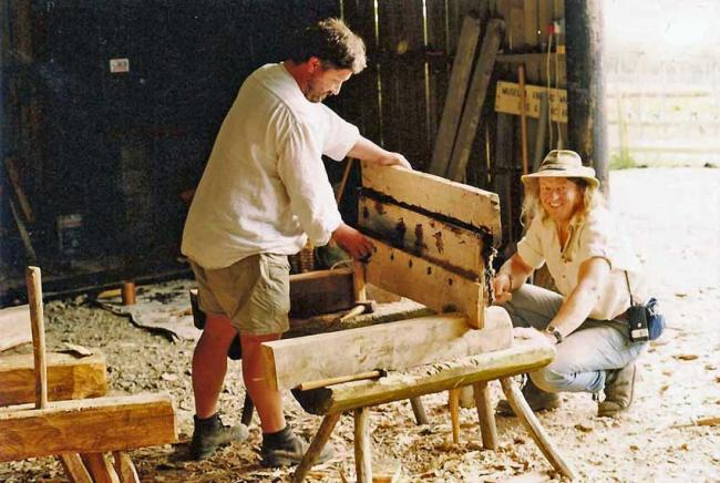 Damian Goodburn making a replica section of a clinker-built hull for the programme with the help of ancient tools (and no, I don't mean Phil Harding).   