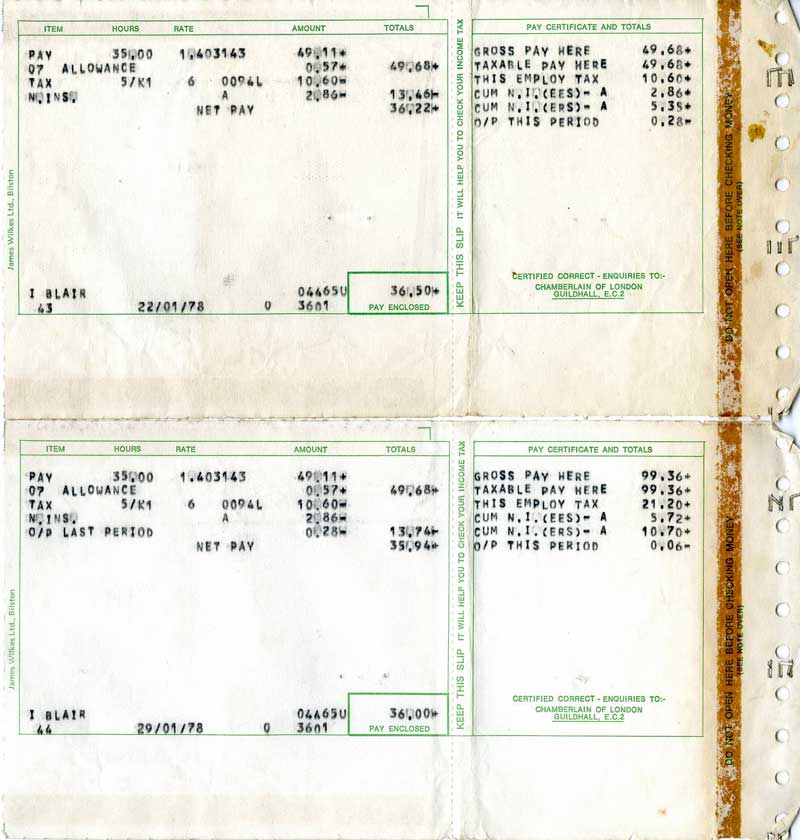 Two of Ian's DUA pay slips